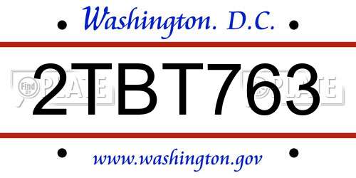 2TBT763 District Of Columbia License Plate