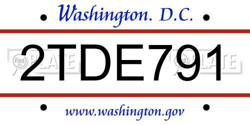 2TDE791 District Of Columbia License Plate