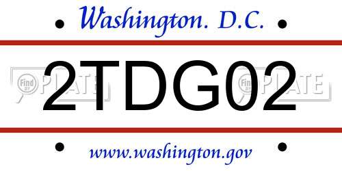 2TDG02 District Of Columbia License Plate