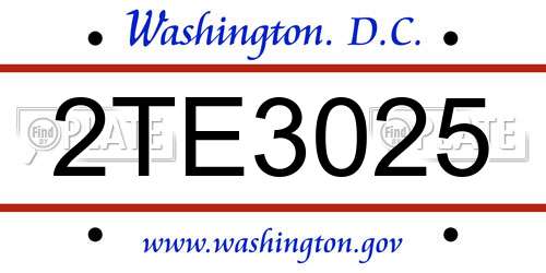 2TE3025 District Of Columbia License Plate