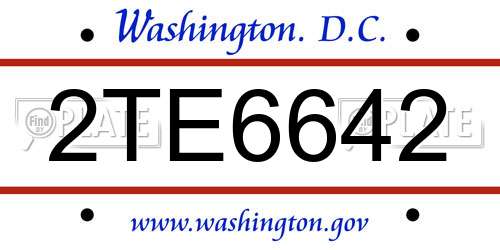 2TE6642 District Of Columbia License Plate