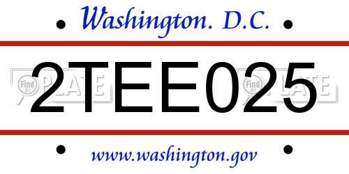 2TEE025 District Of Columbia License Plate