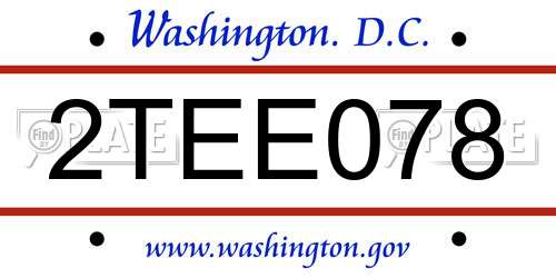 2TEE078 District Of Columbia License Plate