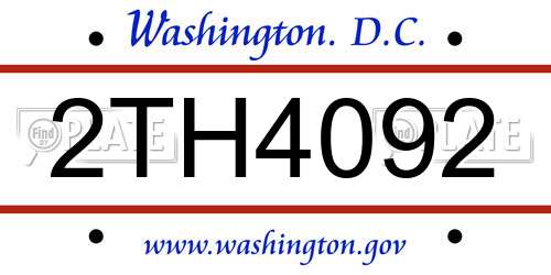 2TH4092 District Of Columbia License Plate