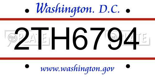 2TH6794 District Of Columbia License Plate