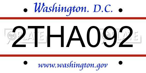 2THA092 District Of Columbia License Plate