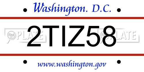 2TIZ58 District Of Columbia License Plate