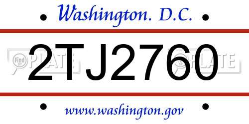 2TJ2760 District Of Columbia License Plate