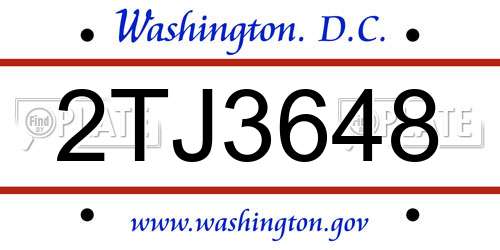 2TJ3648 District Of Columbia License Plate