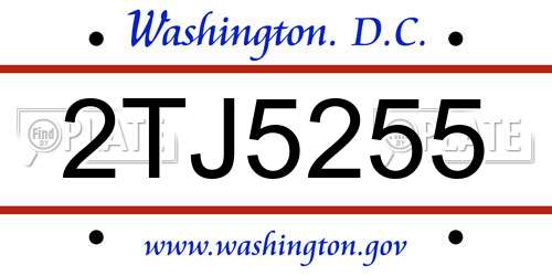 2TJ5255 District Of Columbia License Plate