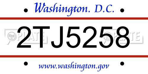 2TJ5258 District Of Columbia License Plate