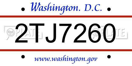2TJ7260 District Of Columbia License Plate