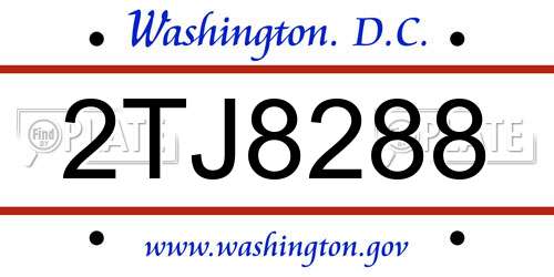 2TJ8288 District Of Columbia License Plate