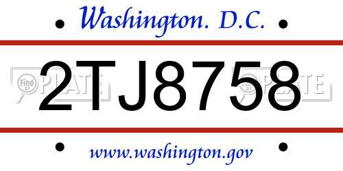 2TJ8758 District Of Columbia License Plate