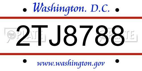 2TJ8788 District Of Columbia License Plate