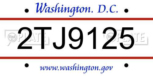 2TJ9125 District Of Columbia License Plate