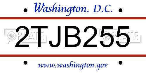 2TJB255 District Of Columbia License Plate