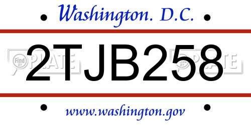 2TJB258 District Of Columbia License Plate