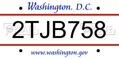 2TJB758 District Of Columbia License Plate