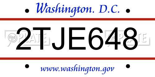 2TJE648 District Of Columbia License Plate