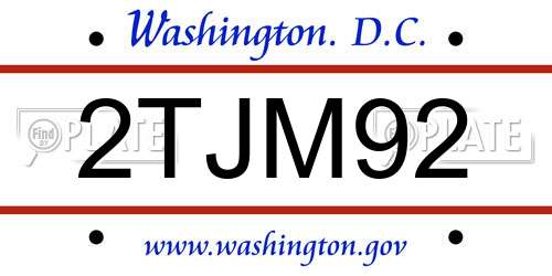 2TJM92 District Of Columbia License Plate