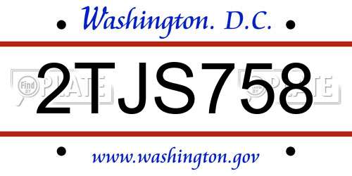2TJS758 District Of Columbia License Plate