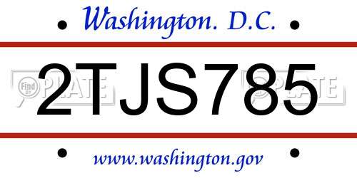 2TJS785 District Of Columbia License Plate