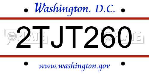 2TJT260 District Of Columbia License Plate