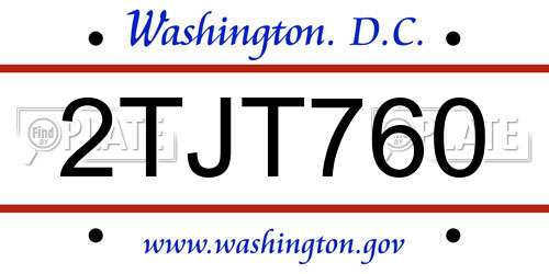 2TJT760 District Of Columbia License Plate