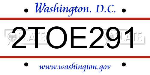 2TOE291 District Of Columbia License Plate