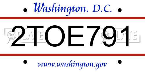 2TOE791 District Of Columbia License Plate