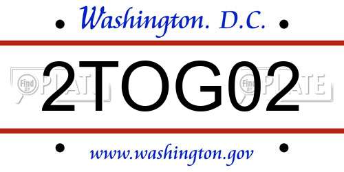 2TOG02 District Of Columbia License Plate