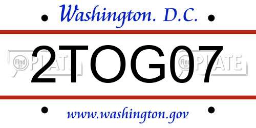2TOG07 District Of Columbia License Plate
