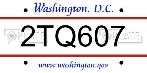 2TQ607 District Of Columbia License Plate