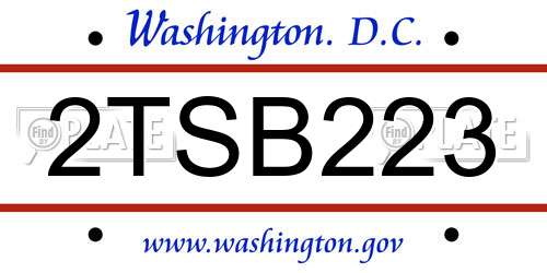 2TSB223 District Of Columbia License Plate