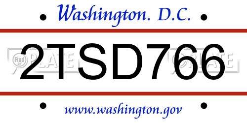 2TSD766 District Of Columbia License Plate