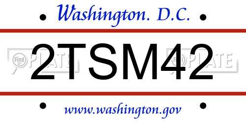 2TSM42 District Of Columbia License Plate