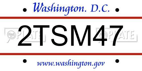 2TSM47 District Of Columbia License Plate