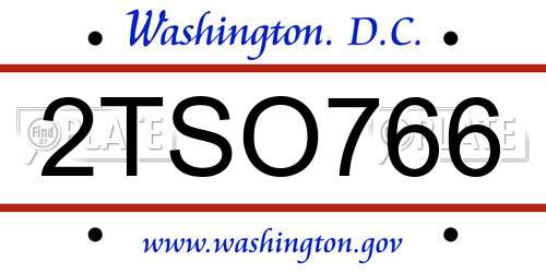 2TSO766 District Of Columbia License Plate