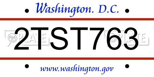 2TST763 District Of Columbia License Plate