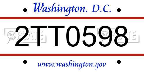 2TT0598 District Of Columbia License Plate