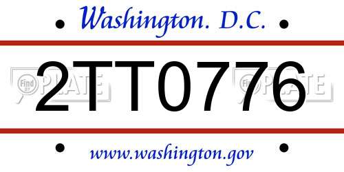 2TT0776 District Of Columbia License Plate