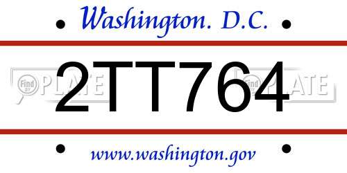 2TT764 District Of Columbia License Plate