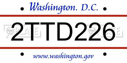 2TTD226 District Of Columbia License Plate