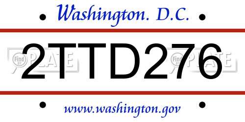 2TTD276 District Of Columbia License Plate