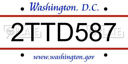 2TTD587 District Of Columbia License Plate