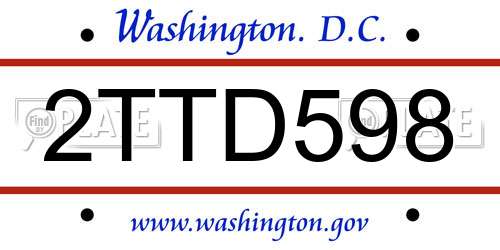 2TTD598 District Of Columbia License Plate