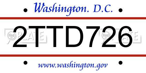 2TTD726 District Of Columbia License Plate