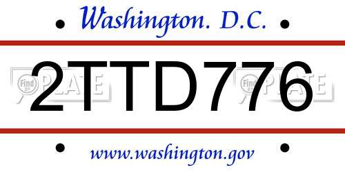 2TTD776 District Of Columbia License Plate