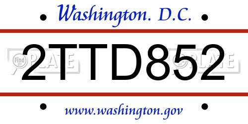 2TTD852 District Of Columbia License Plate